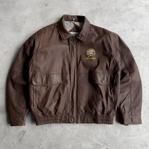 Vintage 80s Brown Leather Bomber Jacket